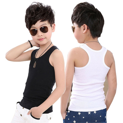 男童纯棉无袖白色打底背心
