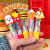 美食卡通迷你四色按动圆珠笔儿童高颜值多色手帐标记笔学生小文具