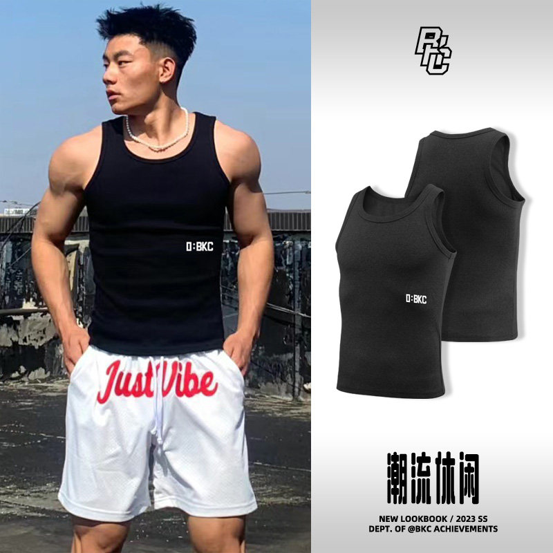 破冰紧身健身衣男美式纯棉运动背心夏季篮球训练服重磅塑形打底