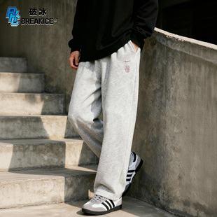 系带篮球裤 bkcxzice破冰刺绣字母微喇直筒卫裤 男宽松针织运动长裤