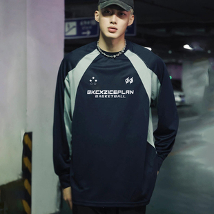 bkcxzice破冰正品撞色篮球长袖训练服美式复古速干上衣男运动t恤