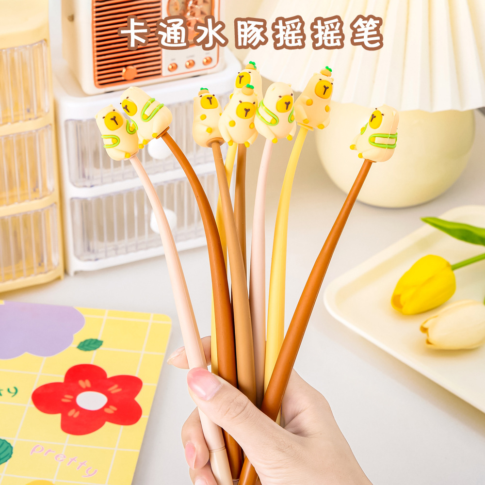 创意卡皮巴拉摇摇笔 学生卡通水豚签字水笔可爱硅胶刷题中性笔
