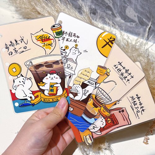 打工人咖啡猫吉祥祝福A5slimA6A7卡通奇葩手工塑封M5分隔页索引