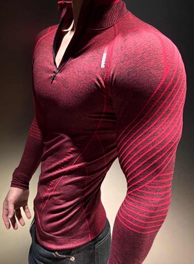 CHU马年限定款过肩蟒纹提花无缝显大长袖半拉链弹力速干运动长袖