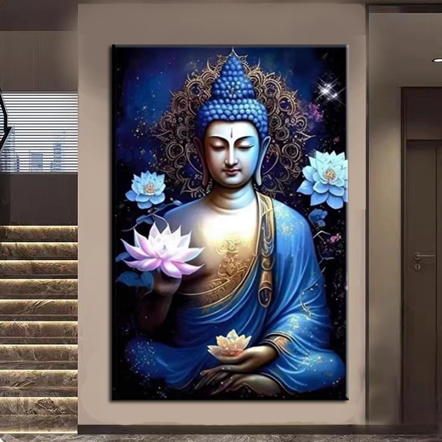 释迦摩尼佛像钻石画新款满钻diy手工点贴钻十字绣玄关花开见佛祖