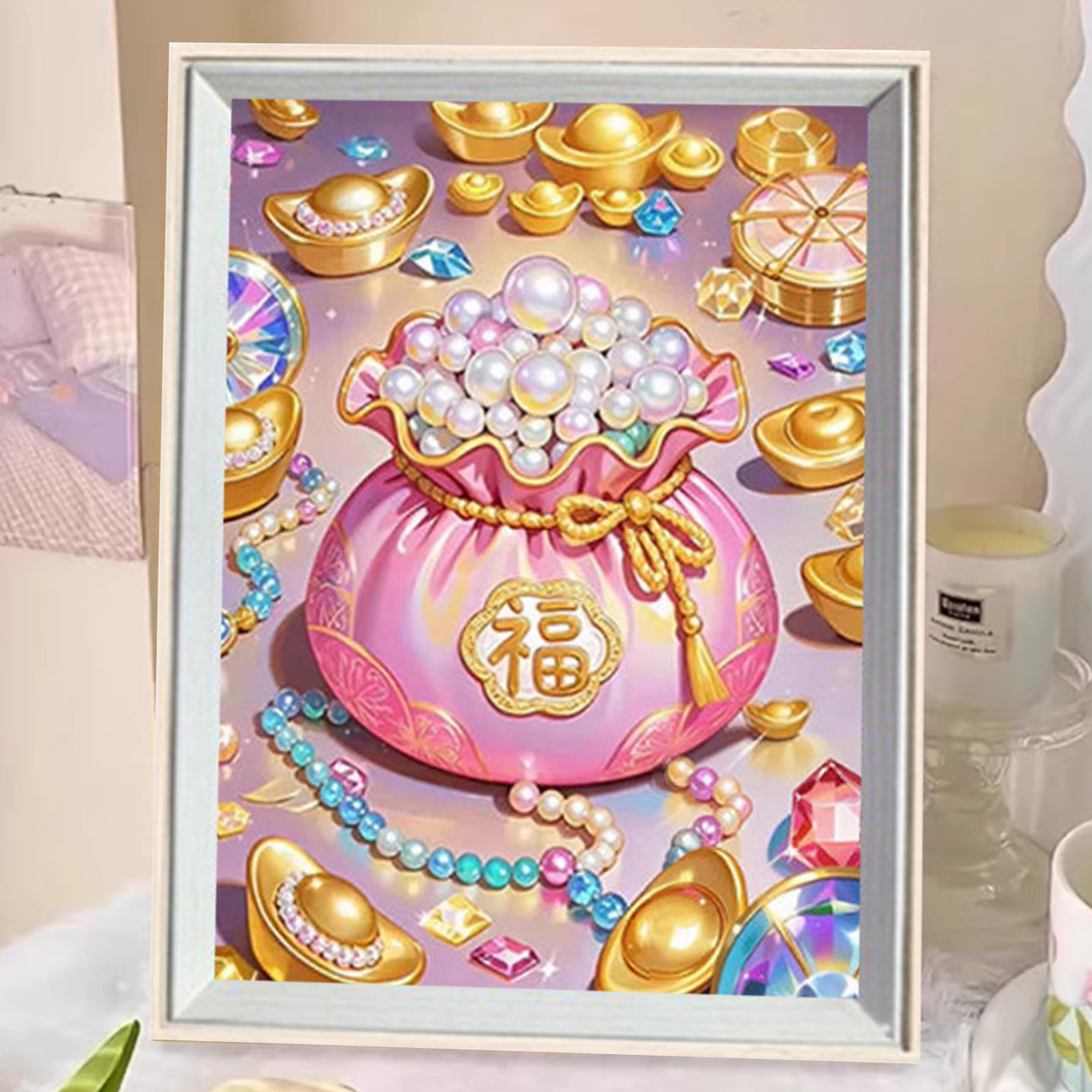 招财进宝珍珠福袋钻石画2026新款手工5d点贴钻十字绣客厅餐厅满钻