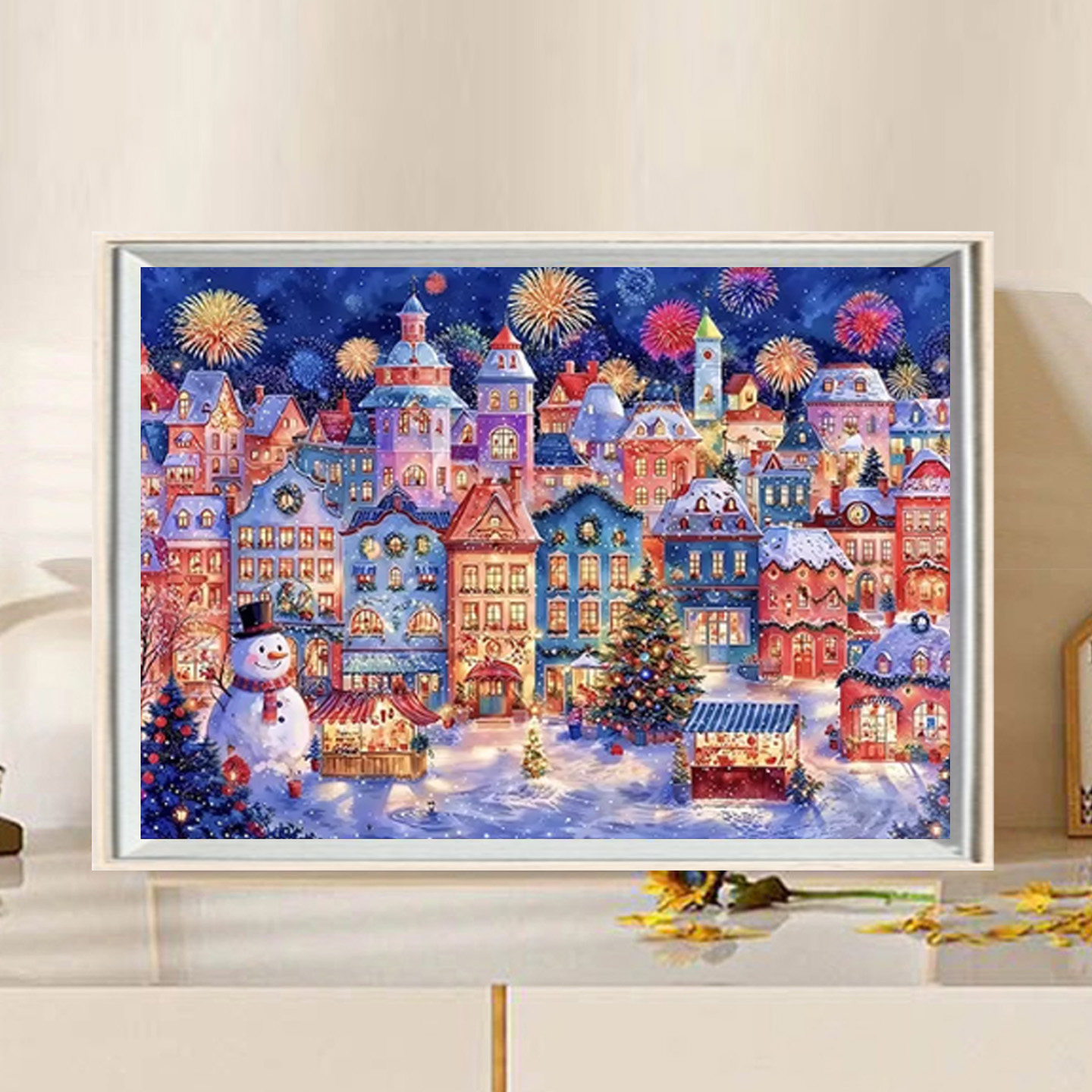 圣诞雪人烟花钻石画新款手工贴钻十字绣客厅卧室卡通风景满钻,居家布艺,钻石绣,淘宝优惠券,粉丝福利购,淘宝优惠卷