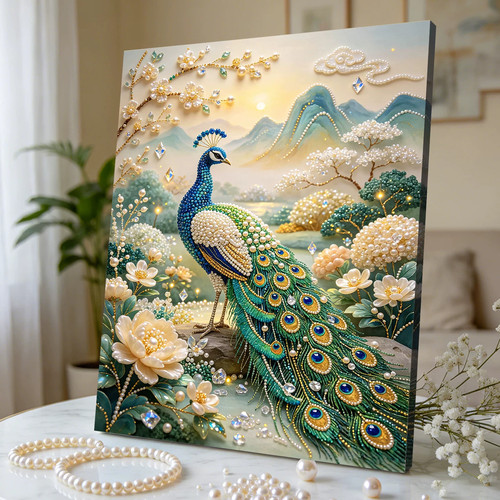 2026新款珍珠画朝日浴火凤凰DIY手工钻石贴画高级材料客厅装饰画