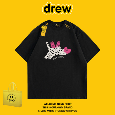 DREW HUSSRY Drew笑脸虞书欣同款猫咪T恤可爱情侣装流行短袖上衣