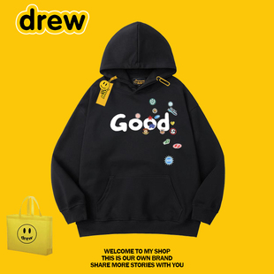 DREW美式潮牌Good涂鸦印花连帽卫衣男女秋冬加绒保暖百搭情侣帽衫