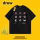 drew时尚 街头休闲风字母印花短袖 纯棉T恤黑色宽松潮牌情侣上衣