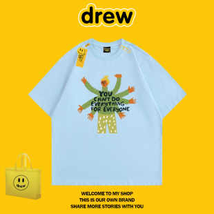 DREW美式潮牌明星宋佳同款高级感设计插画设计感休闲宽松短袖T恤