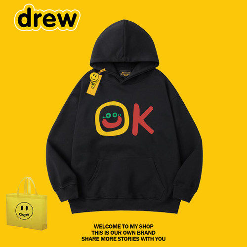 Drew美式OK字母连帽宽松卫衣