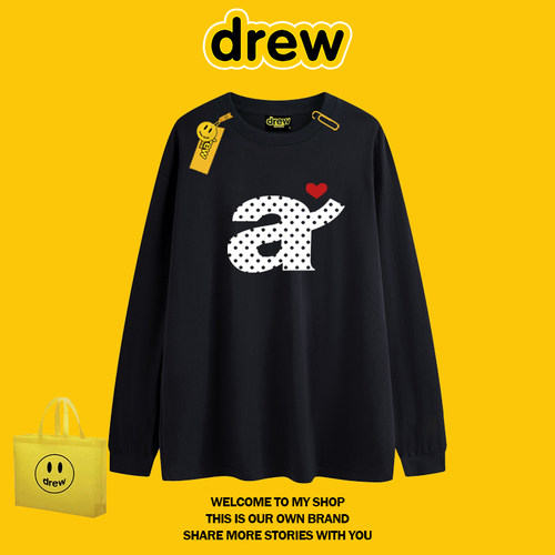 drew美式波点字母情侣长袖T恤