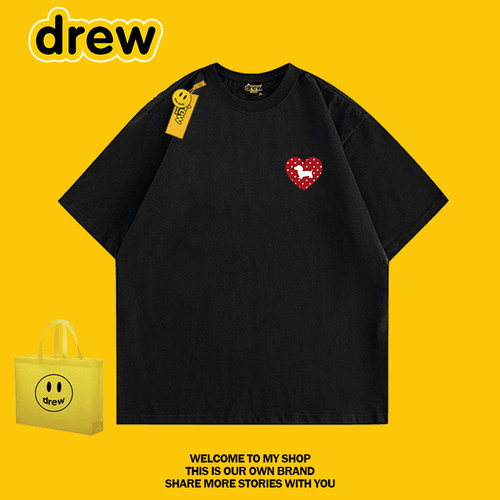 DREW美式爱心短袖情侣T恤黑色