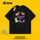 drew 纯棉休闲上衣潮牌 T恤男女同款 美式 潮牌卡通可爱小马印花短袖