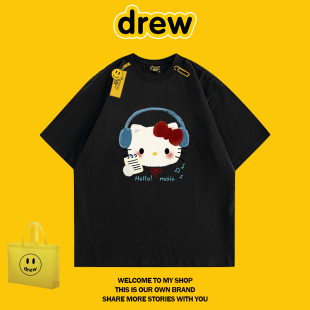 DREW HUSSRY 男女同款美式潮牌HelloKitty短袖t恤情侣上衣