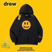 DREW美式潮牌笑脸印花连帽卫衣秋冬加绒宽松男女情侣帽衫套头衫