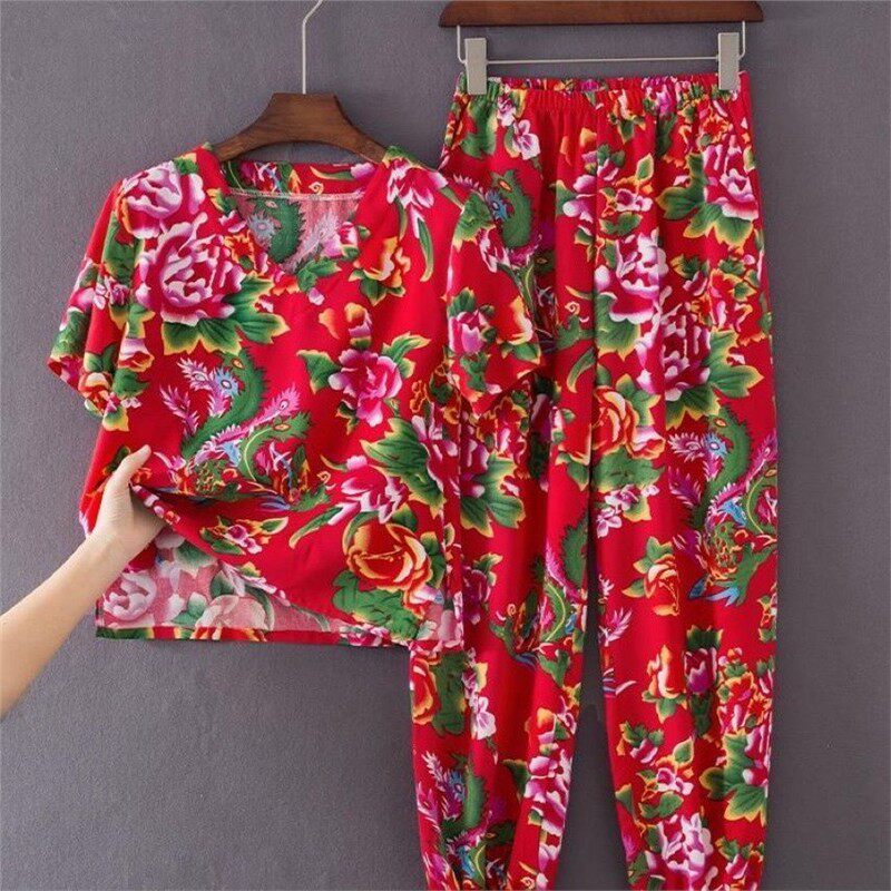 二人转宽松百搭棉绸家居服套装