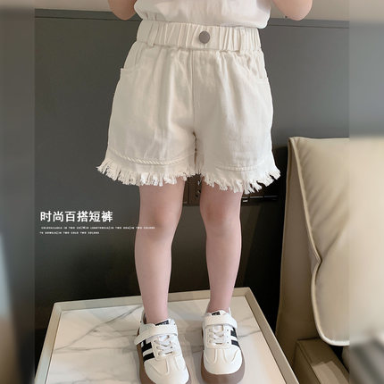 女童短裤2024夏季新款韩版宝宝纯色热裤儿童洋气牛仔时髦白色裤子