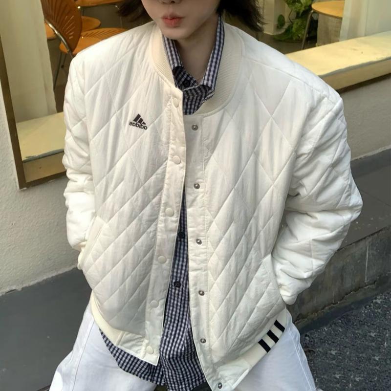 阿迪达斯轻薄棉服女棒球服秋冬新款复古宽松运动韩版加棉加厚外套