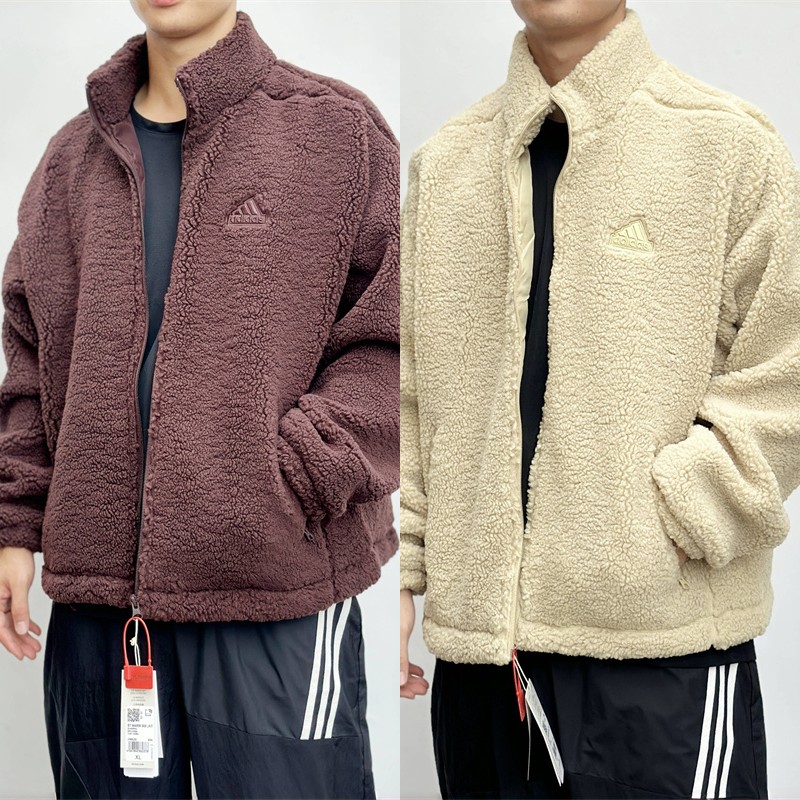 立领阿迪达斯男保暖夹克羊羔绒