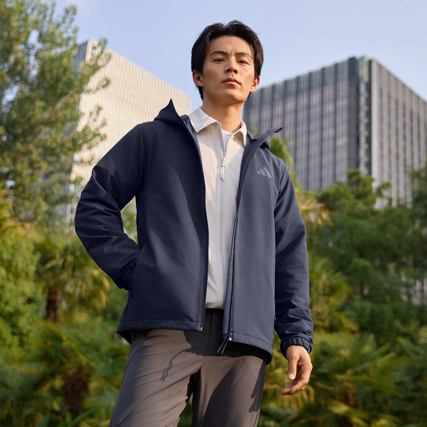 正品防风休闲情侣夹克外套男女秋冬新款adidas阿迪达斯加绒运动服