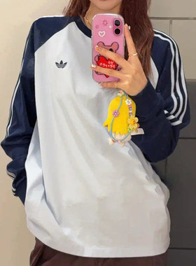 Adidas阿迪达斯三叶草春季男女款长袖T恤韩版宽松休闲上衣KV4447