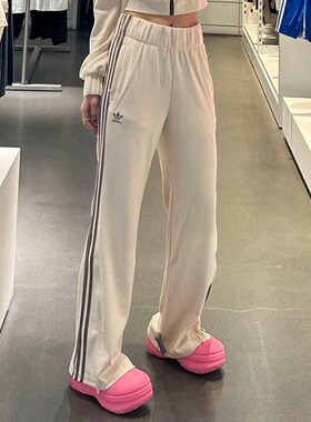 阿迪达斯三叶草正品女裤经典三条纹运动长裤休闲直筒阔腿裤IP3001