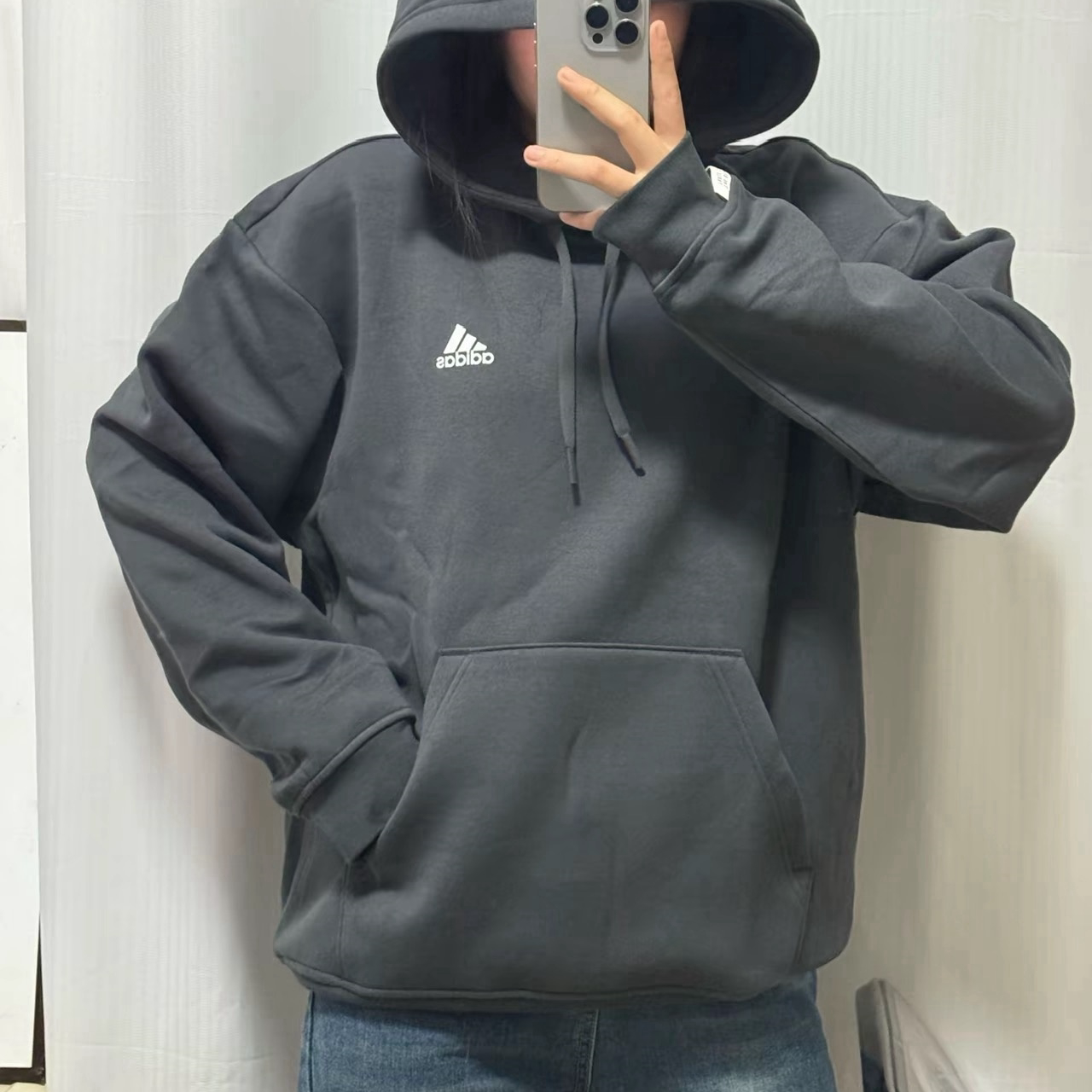 Adidas阿迪达斯正品情侣款秋加绒加厚运动宽松长袖连帽卫衣套头衫
