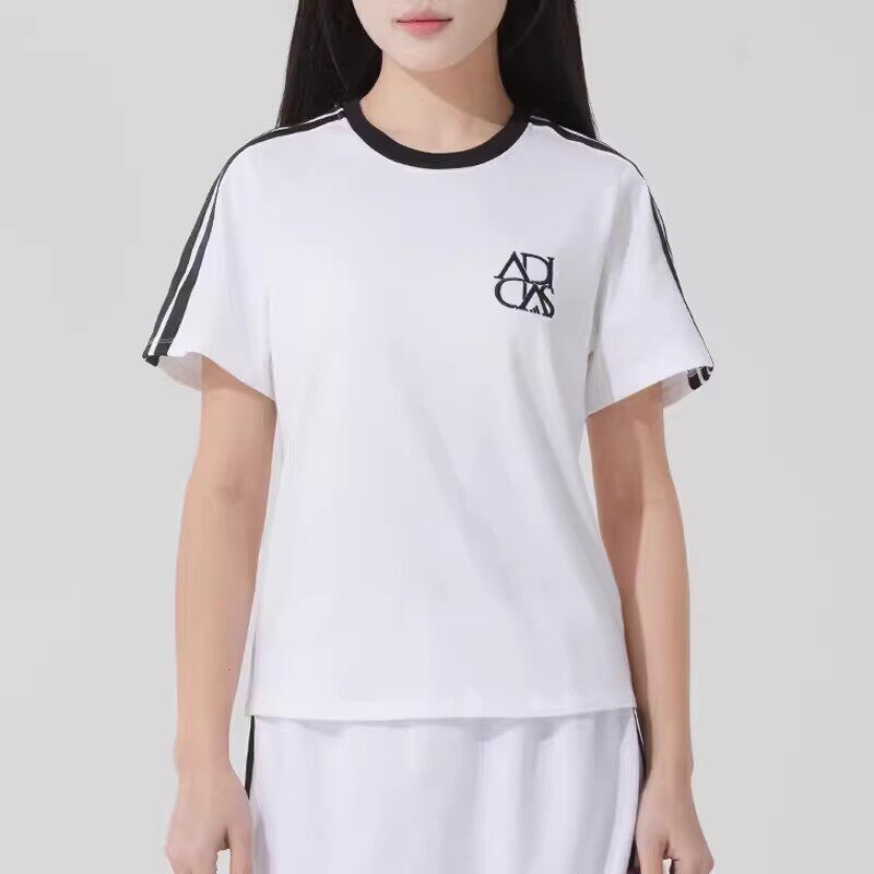 阿迪达斯短袖女2026新款舒适棉质简约条纹上衣运动休闲T恤 JY7627 - 实物图
