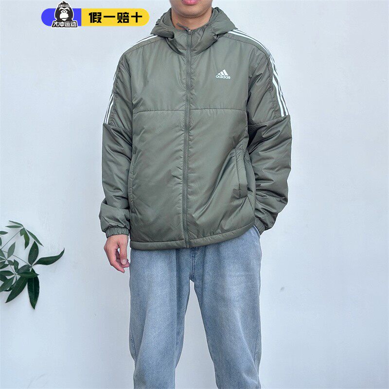 阿迪达斯拉链男子连帽加厚棉服