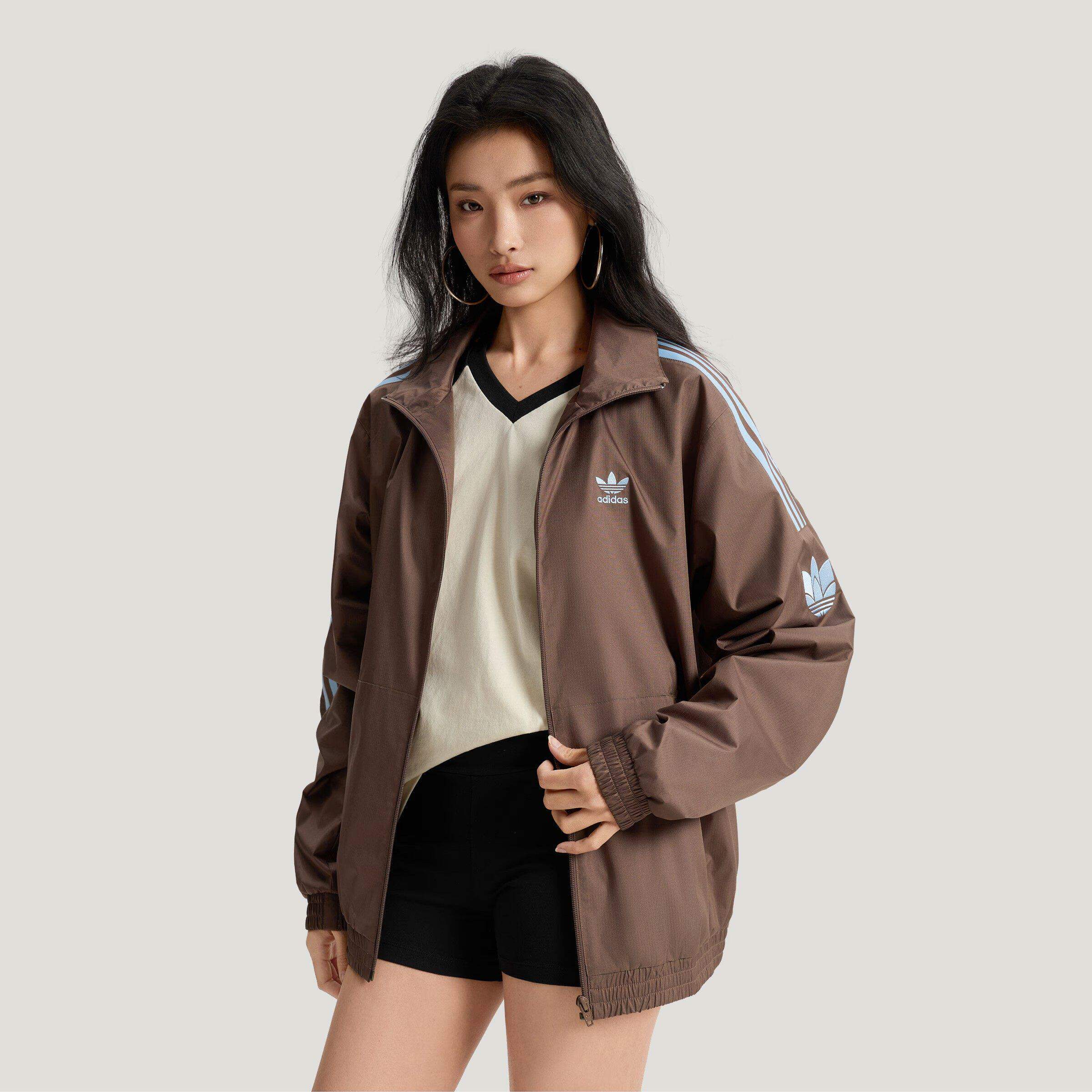 Adidas阿迪达斯三叶草三条纹运动外套情侣款宽松休闲防风梭织夹克