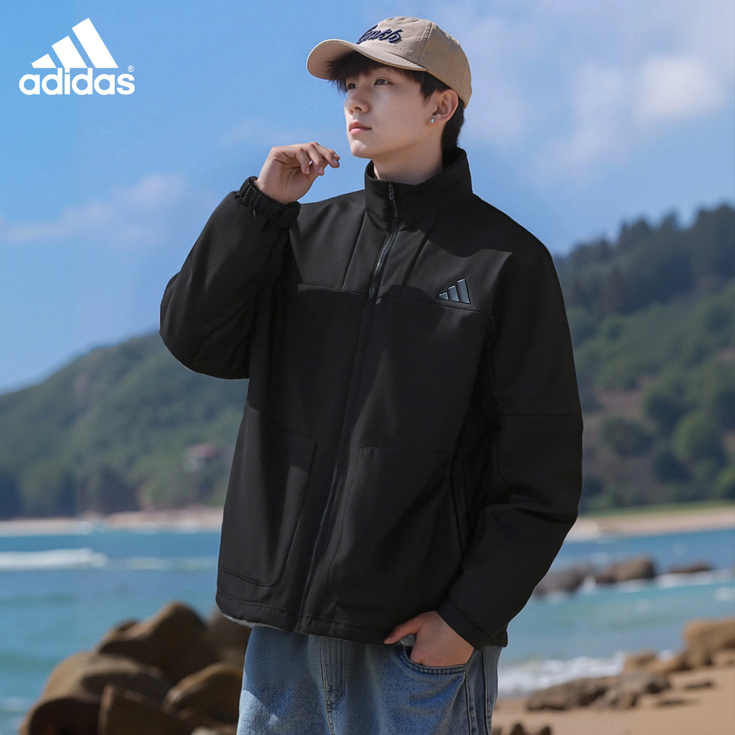 阿迪达斯男子连帽加绒外套夹克
