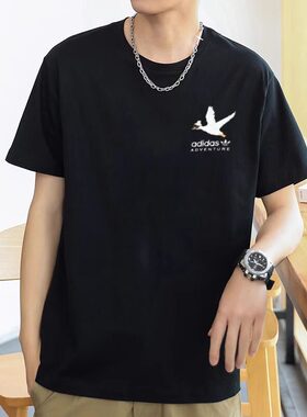 阿迪达斯三叶草男跑步T恤圆领短袖夏季运动服圆领休闲半袖HZ1148