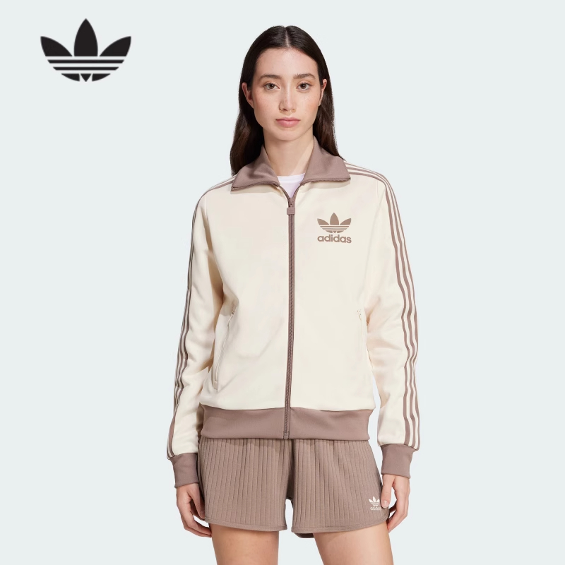 阿迪达斯Adidas三叶草女子三条杠美式复古休闲运动夹克外套JC5807