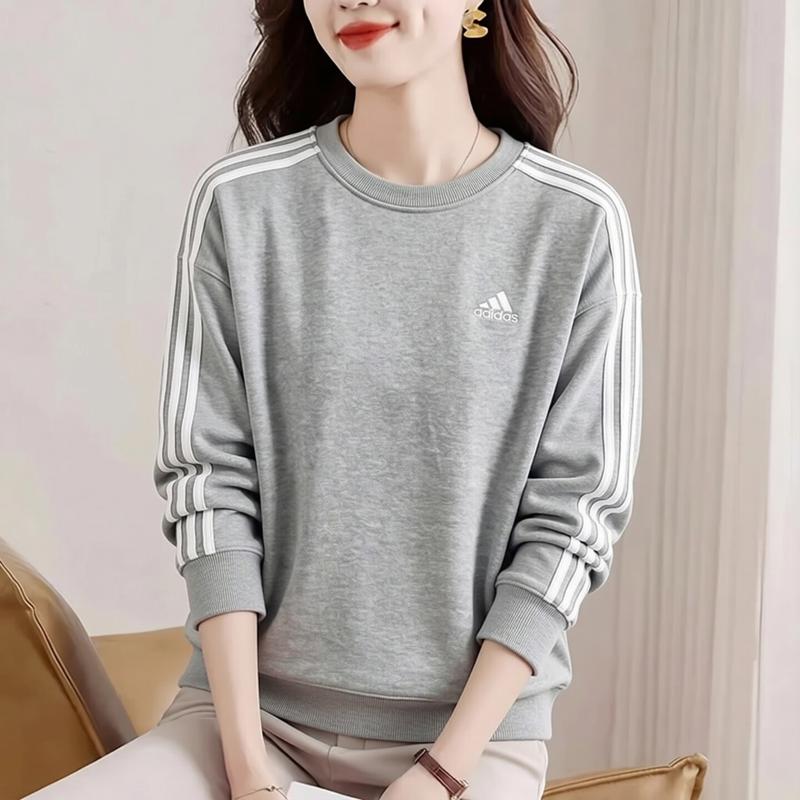 阿迪达斯灰色卫衣女秋季三条纹复古防风针织保暖运动美式纯棉上衣