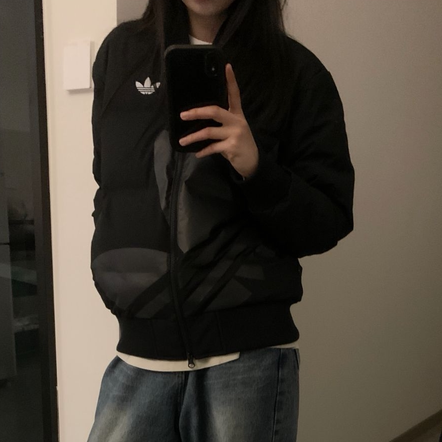 Adidas/阿迪达斯三叶草男女同款棒球领大标羽绒服保暖外套