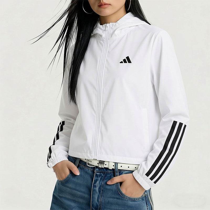 Adidas阿迪达斯正品女装2026春季休闲运动白色薄款外套KC7655
