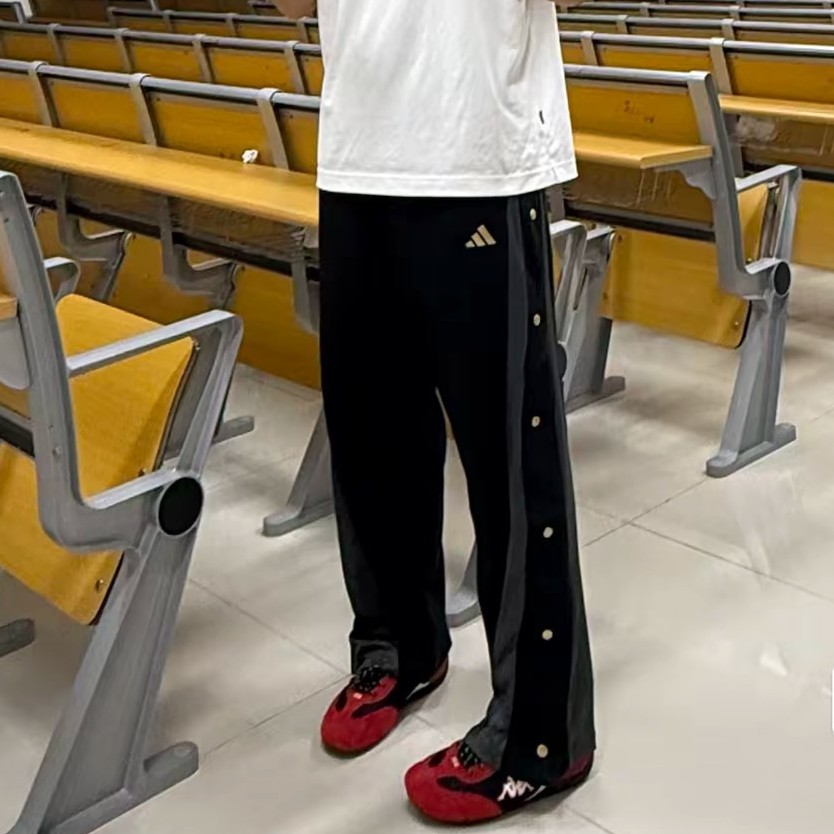 阿迪达斯男侧开加绒篮球裤