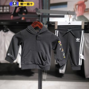 阿迪达斯婴童套装长袖Adidas三叶草迪士尼米奇联名运动卫衣H20325