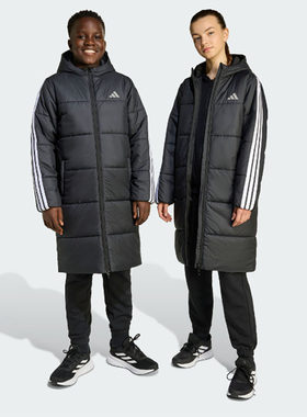 Adidas阿迪达斯正品男女大童长款棉服冬季防风保暖连帽外套JW2484