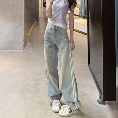 阿迪达斯三叶草女宽松运动牛仔裤