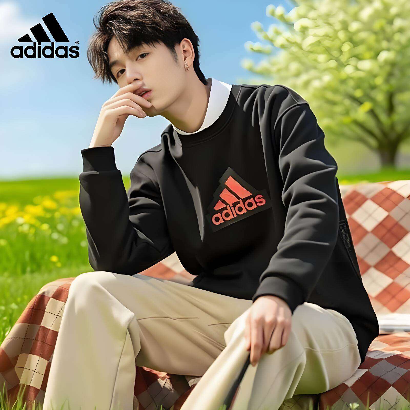 adidas阿迪达斯正品圆领卫衣男2025秋季款长袖套头衫运动服IT3989