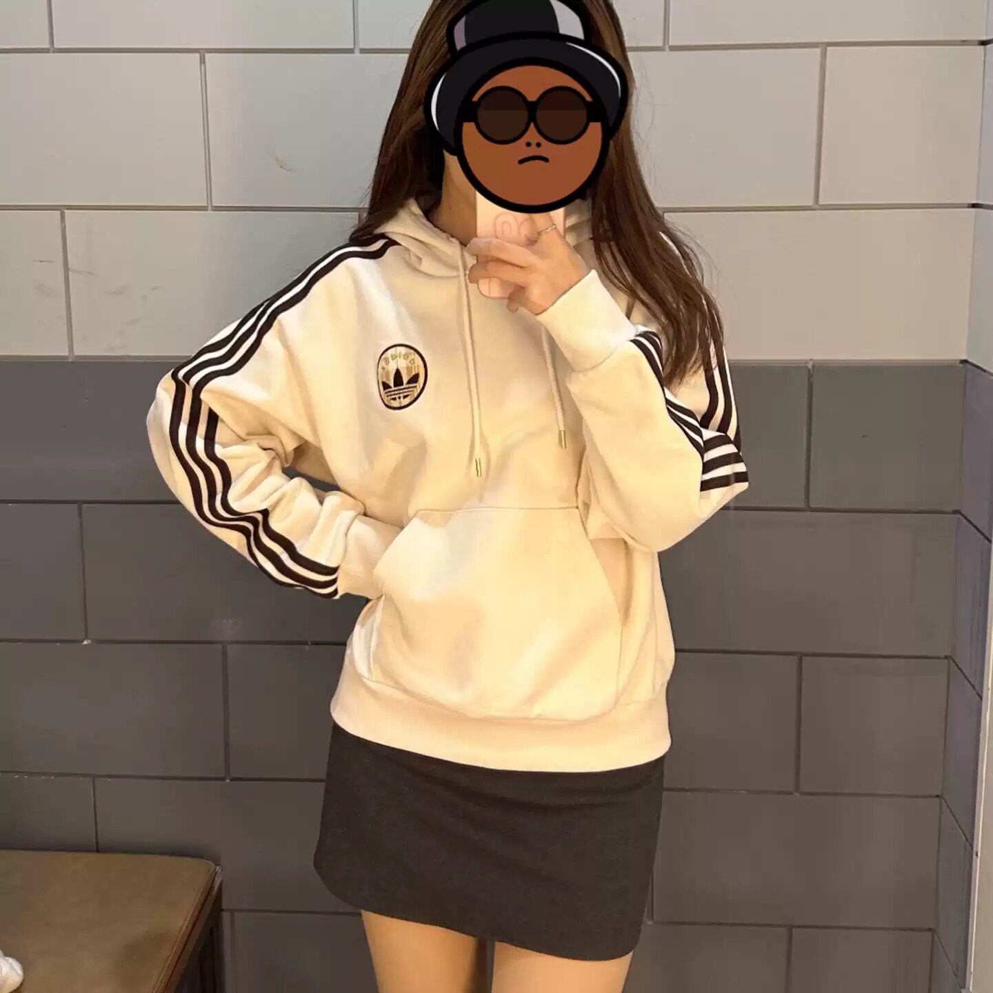阿迪达斯三叶草女子宽松连帽卫衣复古刺绣三条杠日常休闲纯棉上衣