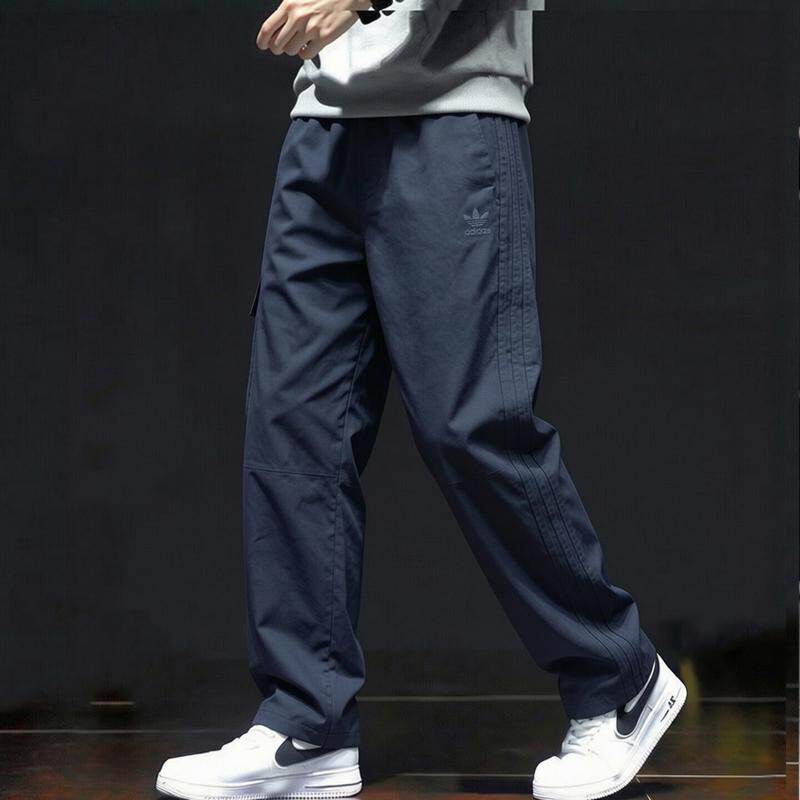 阿迪达斯三叶草男裤新款直筒梭织工装裤休闲宽松锥形蓝色运动长裤
