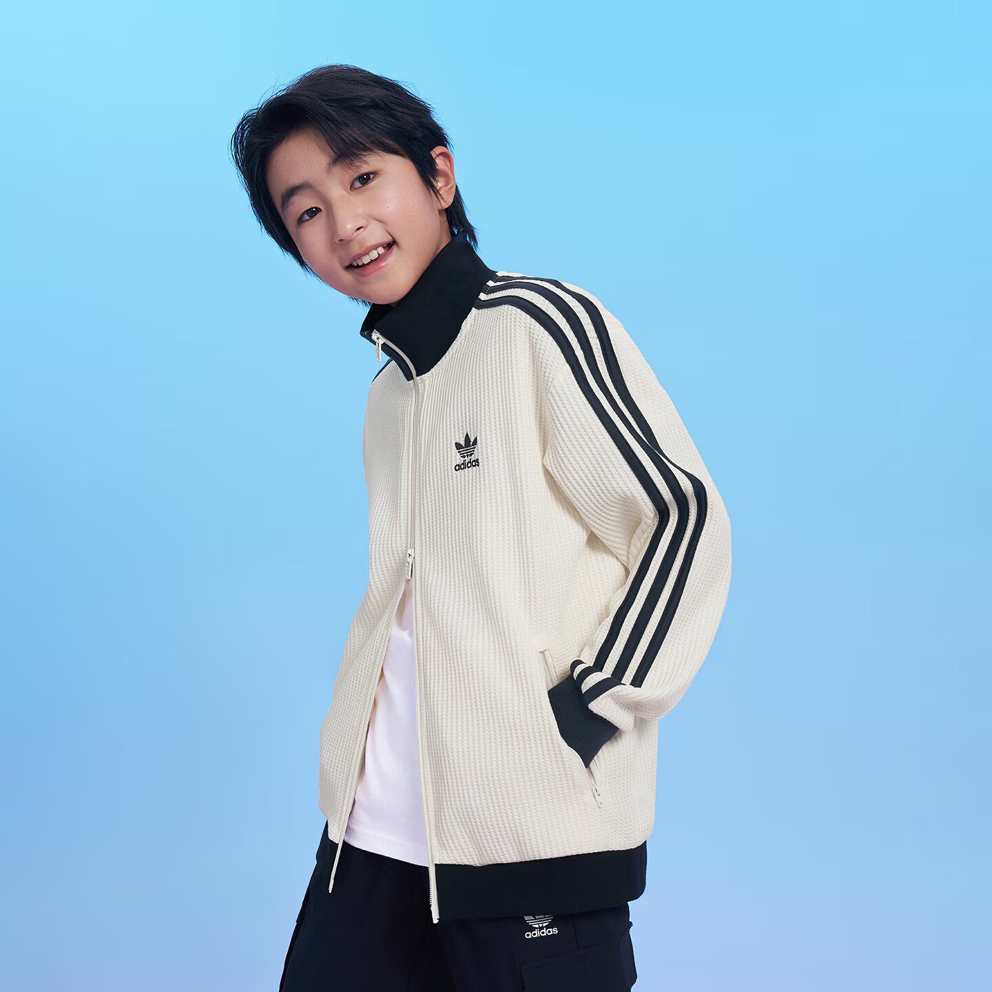 阿迪达斯三叶草华夫格立领夹克