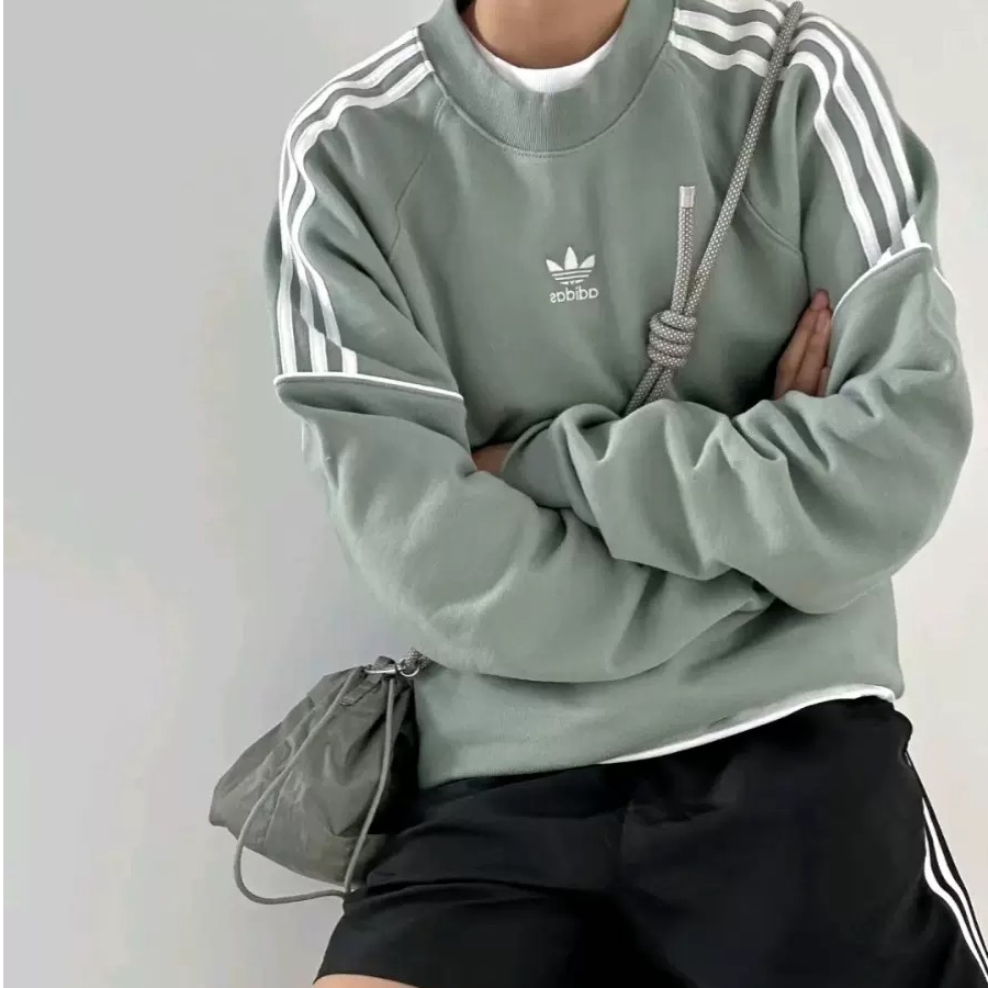 Adidas阿迪达斯正品三叶草春男装女装加绒保暖圆领套头卫衣IB8696