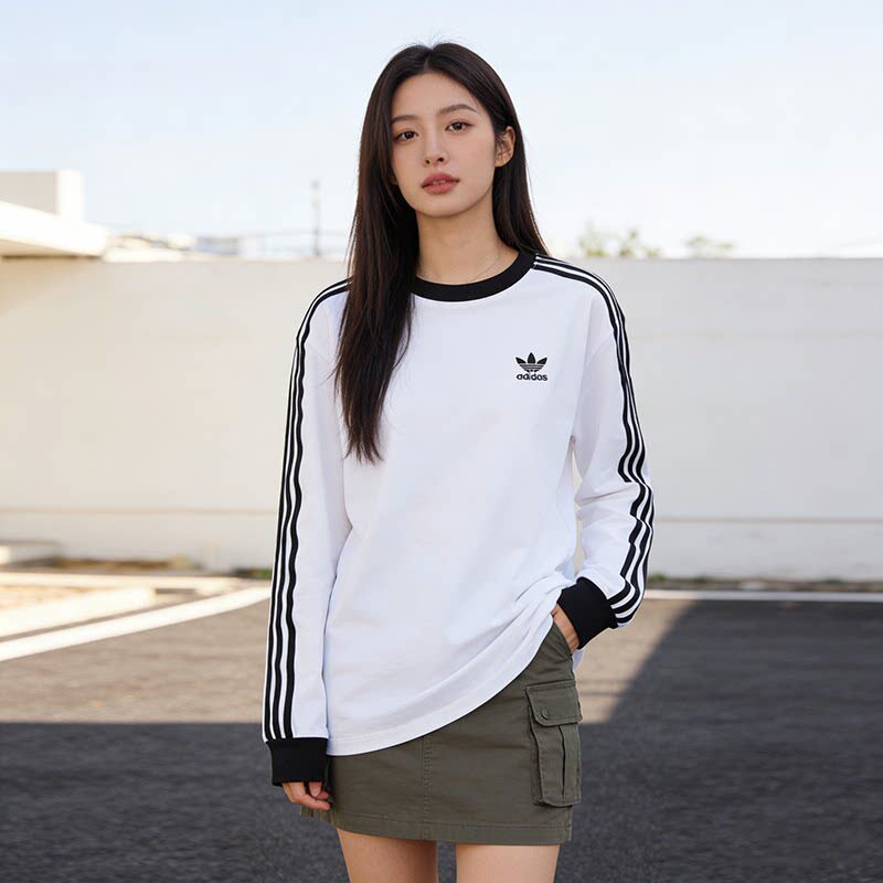 阿迪达斯女款三条纹长袖T恤