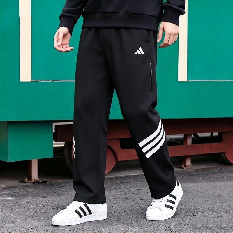 阿迪达斯男新款纯色跑步健身长裤透气休闲宽松针织运动直筒裤